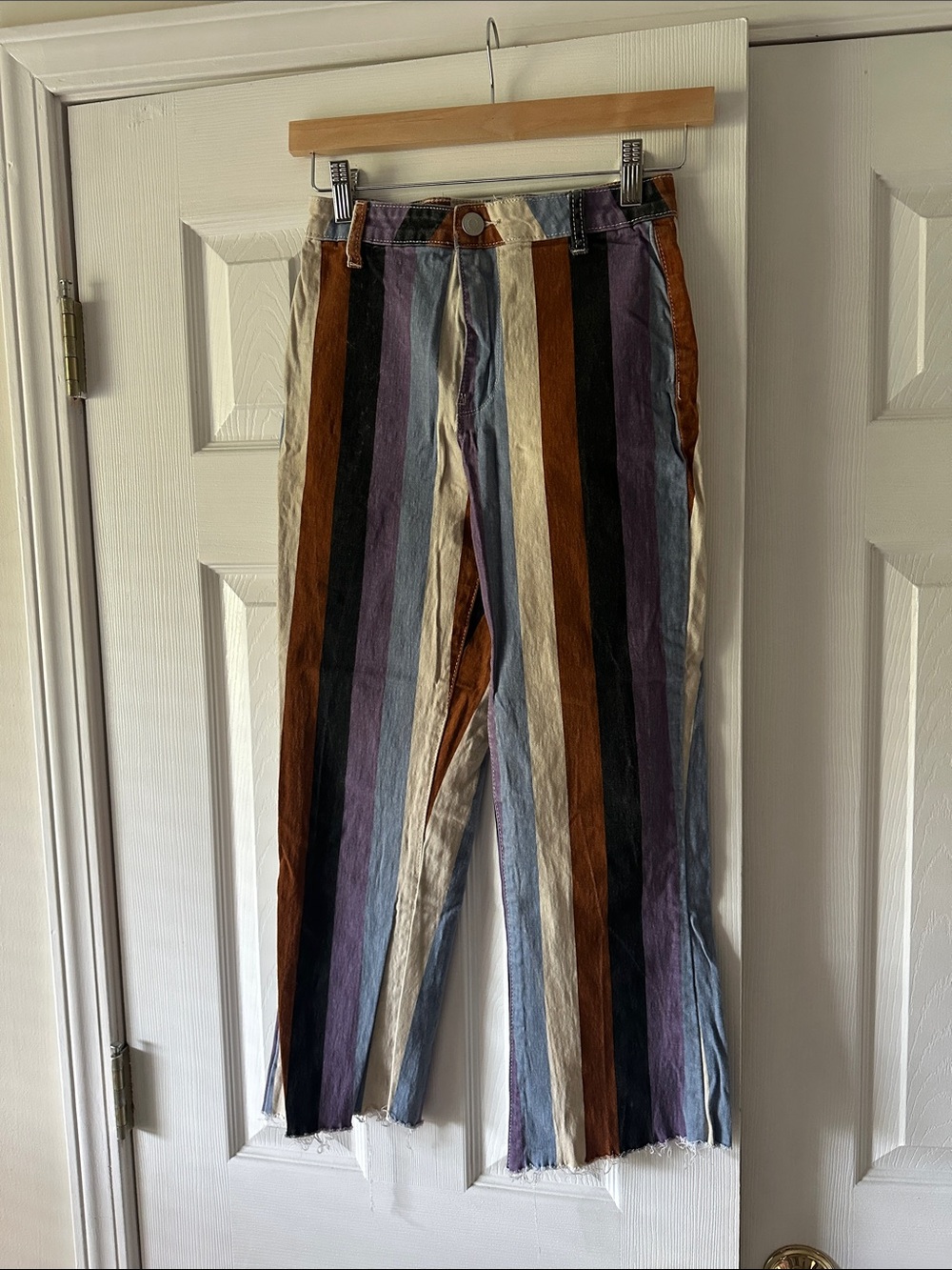 YMI Vertical Stripe Pants in Brown, Black, Purple, Blue, Cream size 2